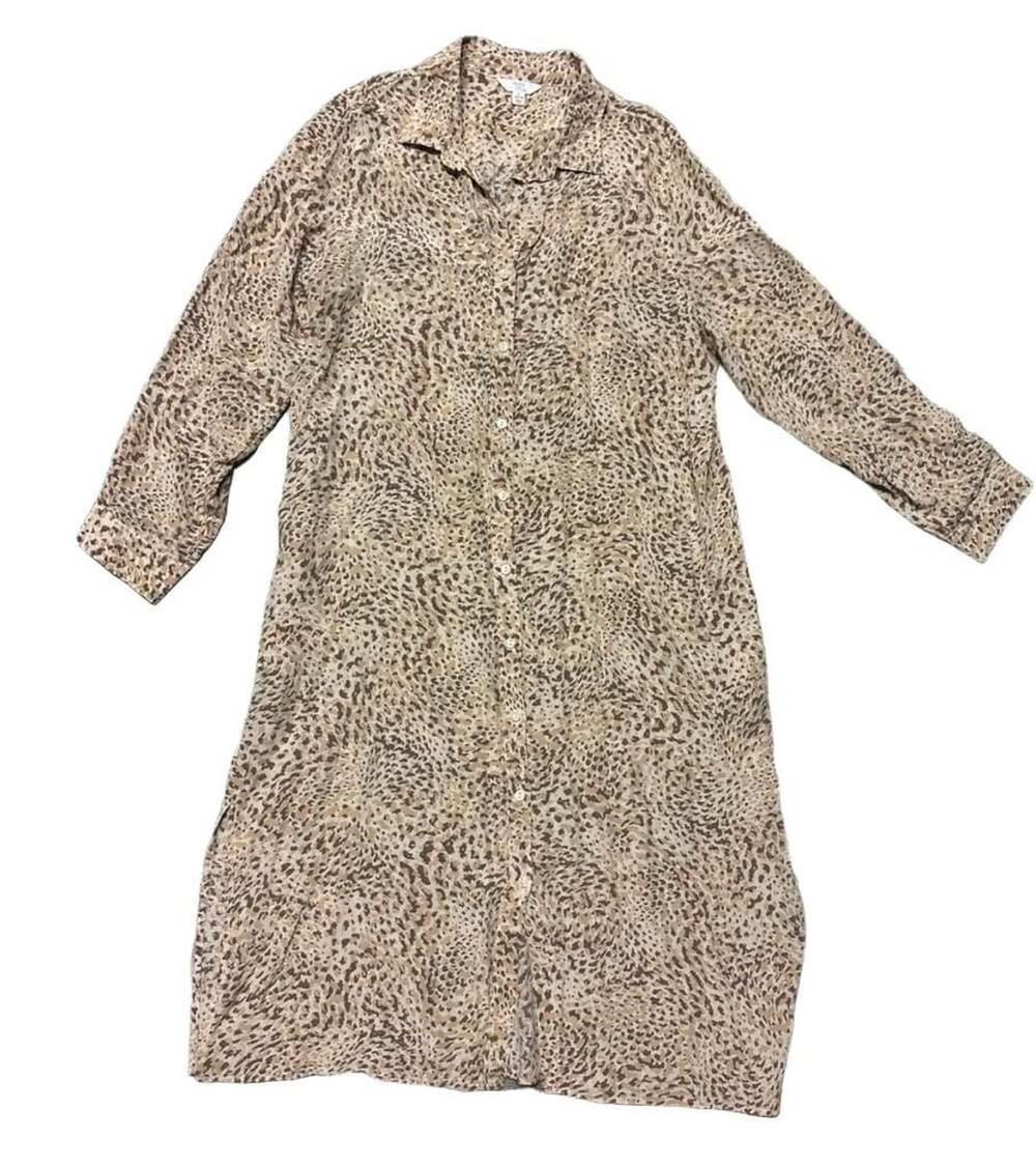 Time and Tru Leopard Shirt Dress Size L (12-14) Midi Button-Front